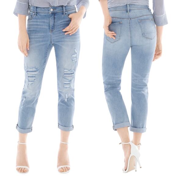 Chico's So Slimming Girlfriend Destructed Crop Jeans Light Wash Size 00 - Picture 1 of 11